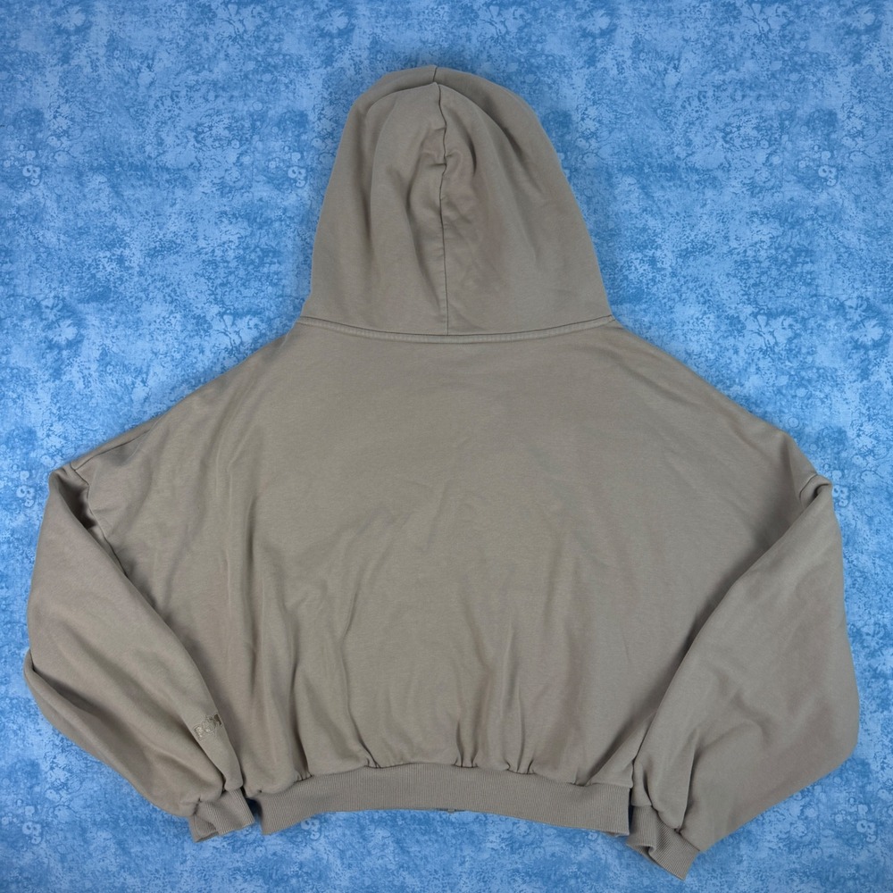 Popflex Hoodie Women's S/M Tan Taupe Full Zip Oversized Cropped Long Sleeve - Picture 8 of 11